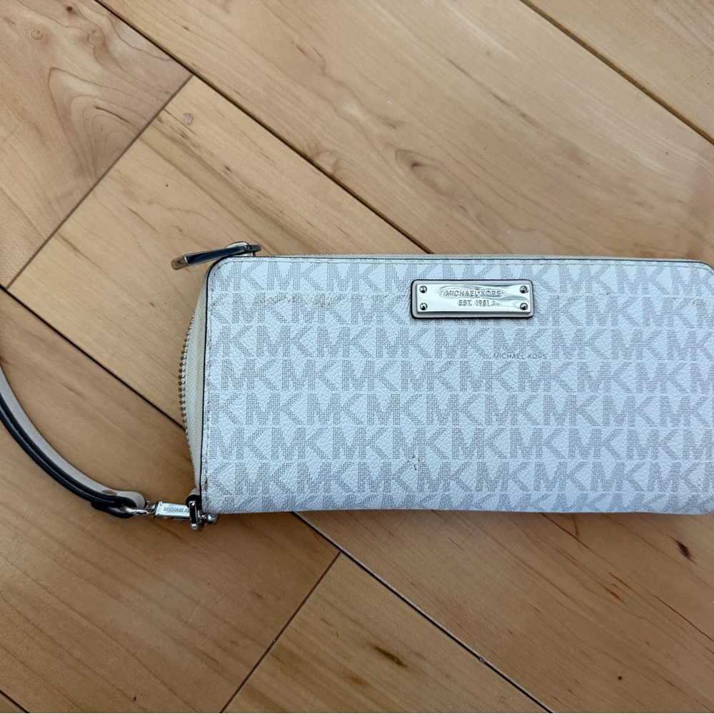 Michael Kors Monogram Wristlet in White and Gray